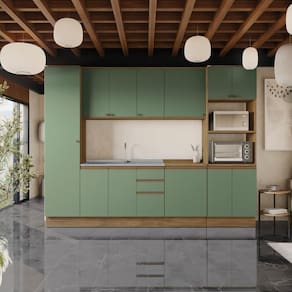 Cozinha Modulada Celeste Kappesberg 100% Mdf Nogueira/verde 300cm