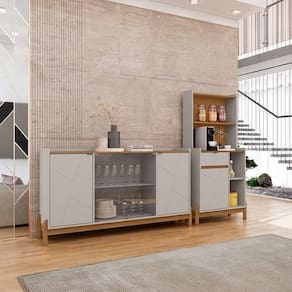 Conjunto Buffet Bari com Cantinho do Café Bari Off White / Cedro