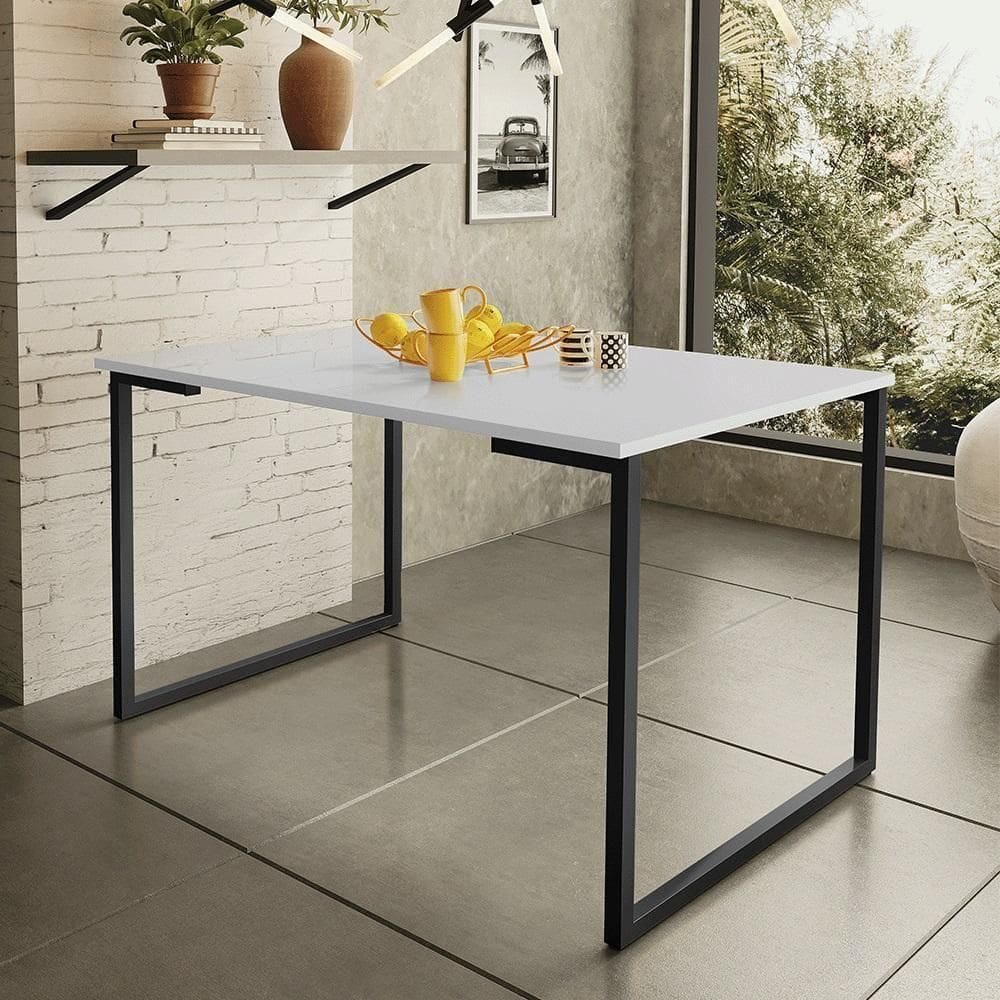 Mesa De Jantar Steel Estilo Industrial Pés De Aço 120x80cm Preto/branco