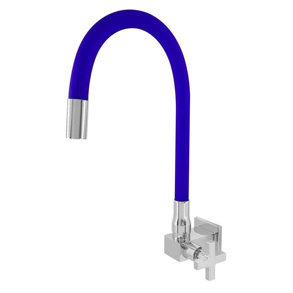 Torneira Luxo Parede Cozinha Bica Azul Metal 1/4 Volta