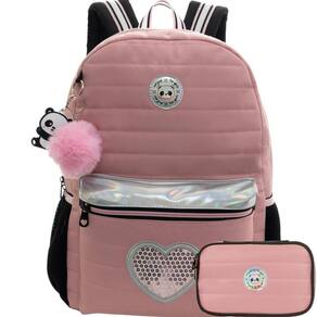 Kit Mochila Costas 16 Panda Holográfico Estojo Box Escolar