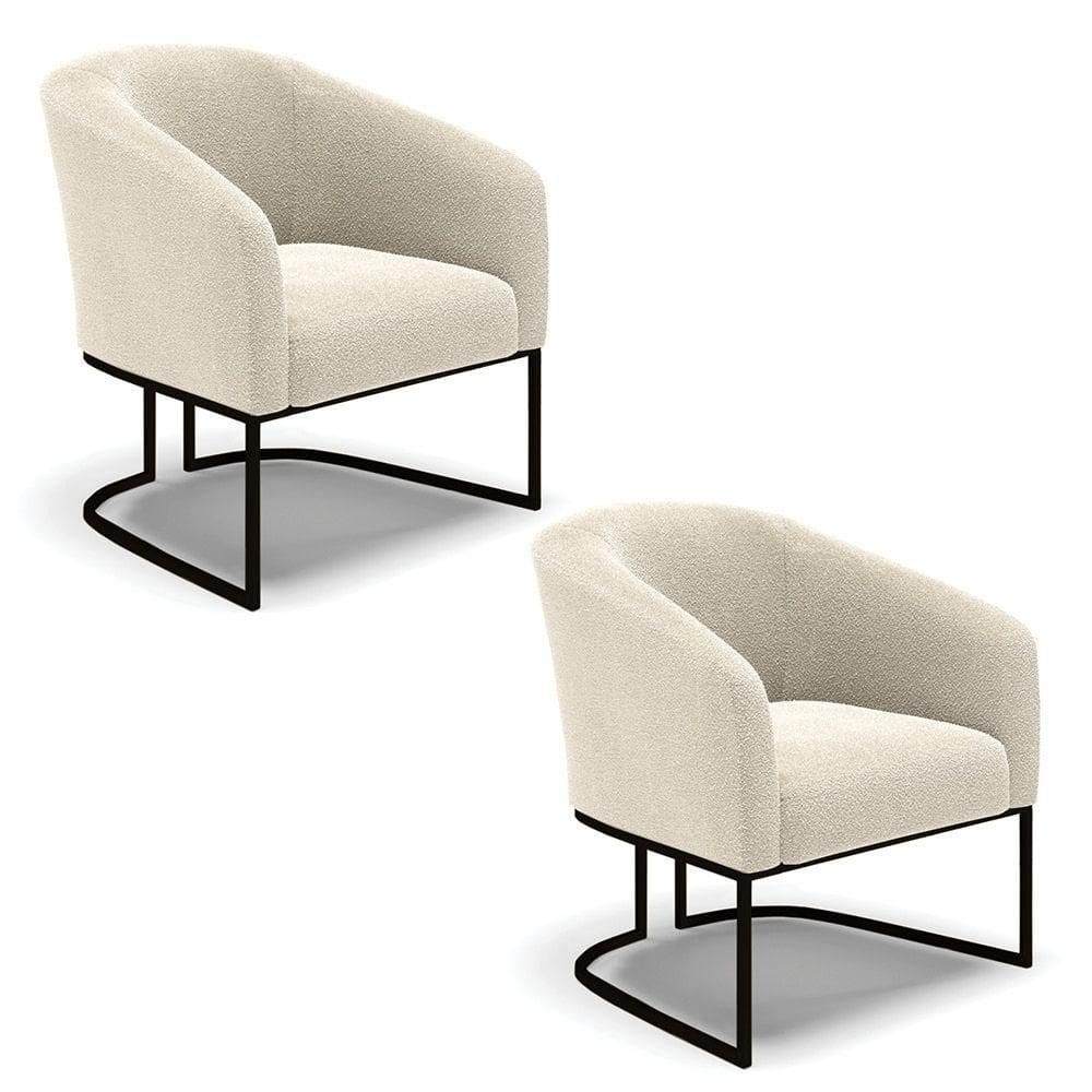 Poltrona Para Sala Industrial Preto Kit 2 Stella Bouclê D03 - D`rossi Cor Verde
