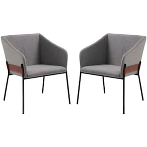 Kit 2 Poltronas Decorativas Base Aço Preto 7042 Linho Cinza Dmobiliario Cinza