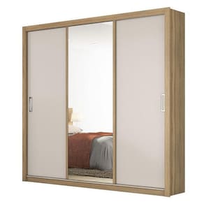 Guarda Roupa Casal Residence 3 Portas Amêndola Off White Com Espelho - Demóbile Amêndola Off White