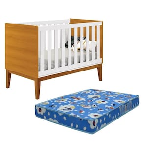 Berço Mini Cama Classic Branco Savana Pés Amadeirado Com Colchão D18 - Reller Móveis Branco Savana