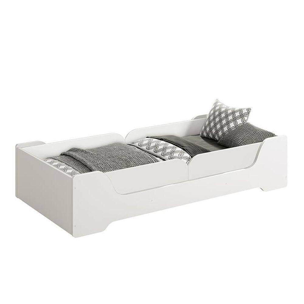 Cama Evolutiva Zaki Branco Fosco, 2 Kits Proteção Lateral Lisa E Colchão D33 - Reller Móveis Branco Fosco