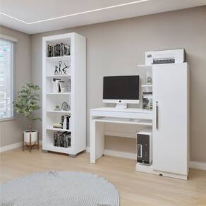 Conjunto Estante Flex 5 Prateleiras e Escrivaninha com 1 Porta Branco