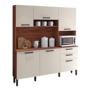 Armário De Cozinha Compacta 6 Portas E 2 Gavetas 180cm Dali Nogueira-off White - Pallazio