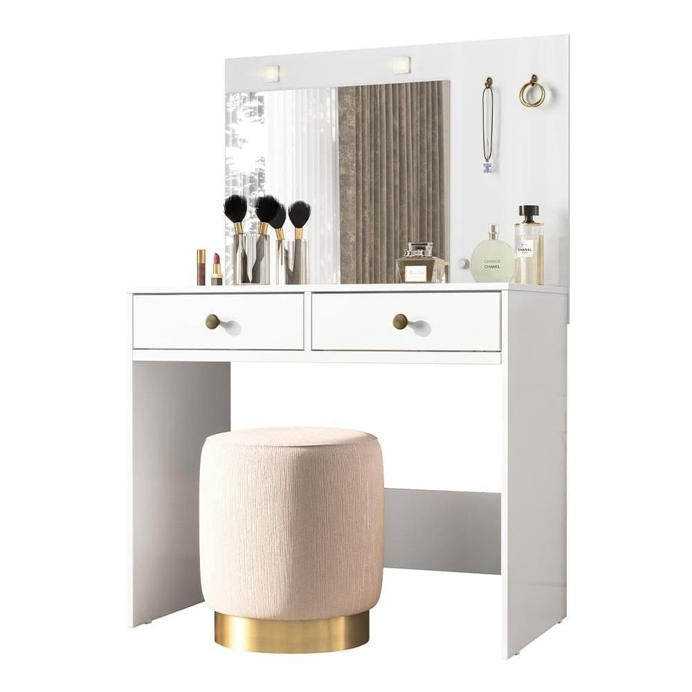 Penteadeira Camarim Ideal Com 2 Gavetas E Led Branco Branco