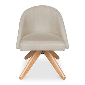 Poltrona Cadeira Giratória Bela Suede Base De Madeira - Pallazio Bege