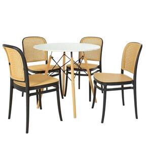 Conjunto Mesa De Jantar Redonda Eiffel Branca 90cm Com 4 Cadeiras Roma - Preta