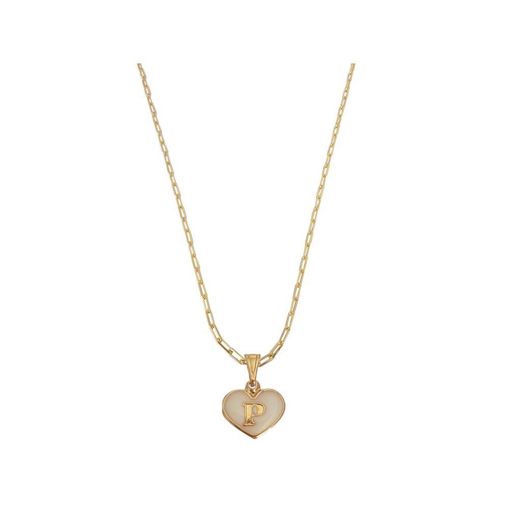 Colar Cartier 50Cm Coração Branco Letra P Banhado Ouro 18K