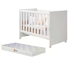 Berço Mini Cama Katatau Branco Fosco Com Colchão D18 De 10cm - Reller Móveis Branco Fosco
