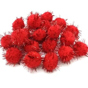 Kit Com 100 Pompom Em Lurex 1.5Cm Vermelho