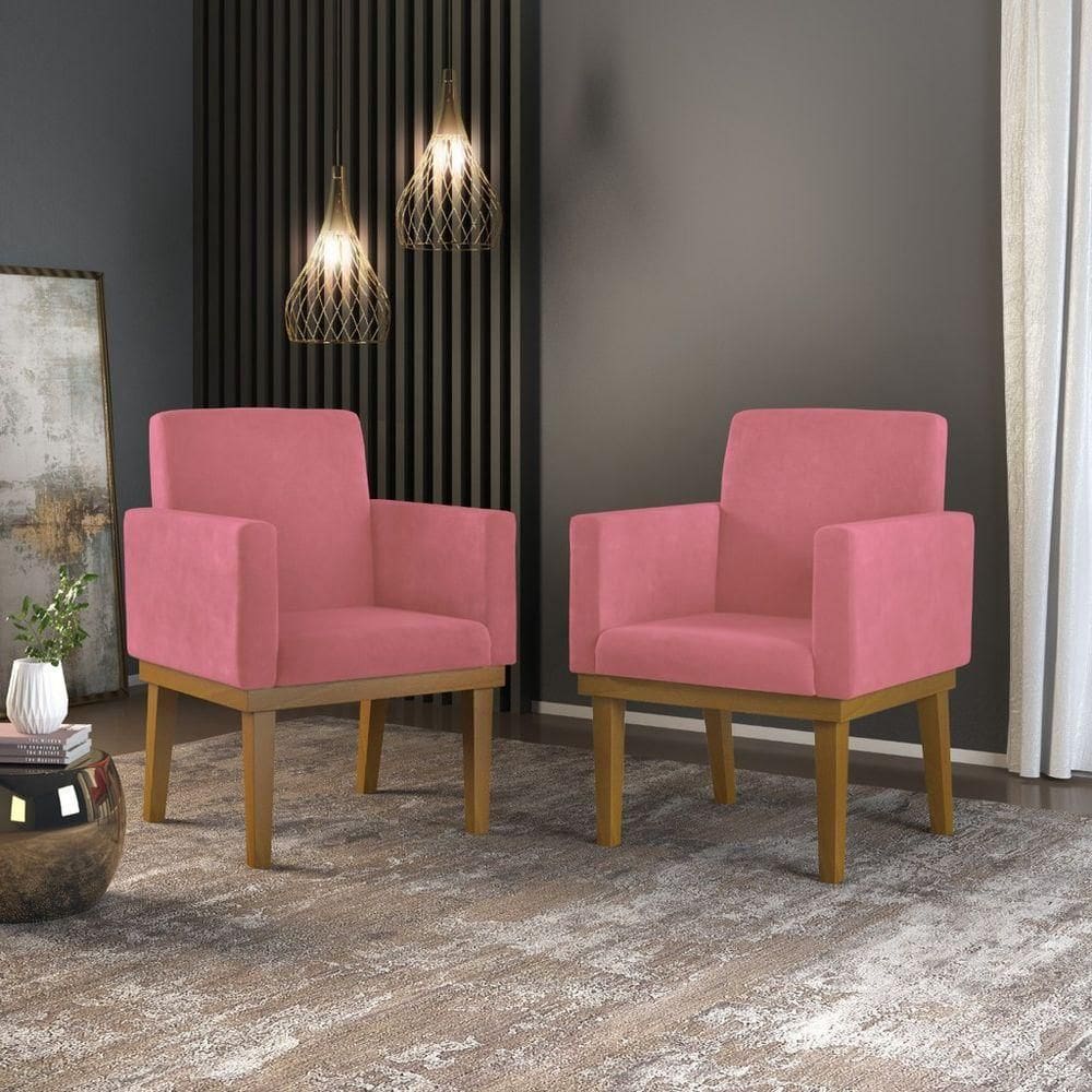 Kit 02 Cadeiras Poltronas Com Base Reforçada Para Recepção Cor Rosa - Balaqui Decor