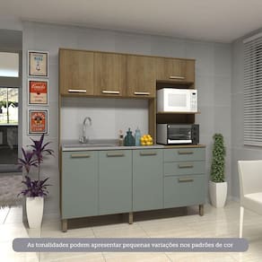 Cozinha Compacta 8 Portas E 2 Gavetas Luciane Móveis Carvalho Avelã Cinza Supremo