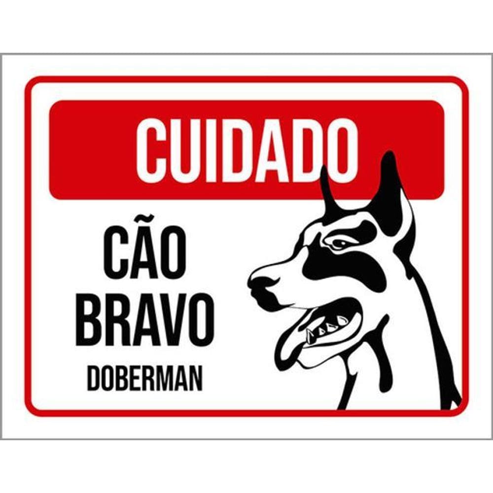 Kit 3 Placas Cuidado Cão Bravo Doberman