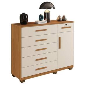 Comoda Milão Quarto Com 6 Gavetas E 1 Porta Cinamomo/off White Cinamomo/off White
