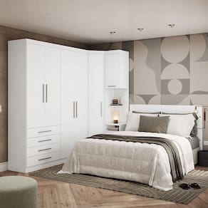 Quarto Com Roupeiro E Cabeceira Alpes Luciane Móveis Branco PF