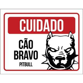 Kit 3 Placas Cuidado Cão Cachorro Bravo Pitbull