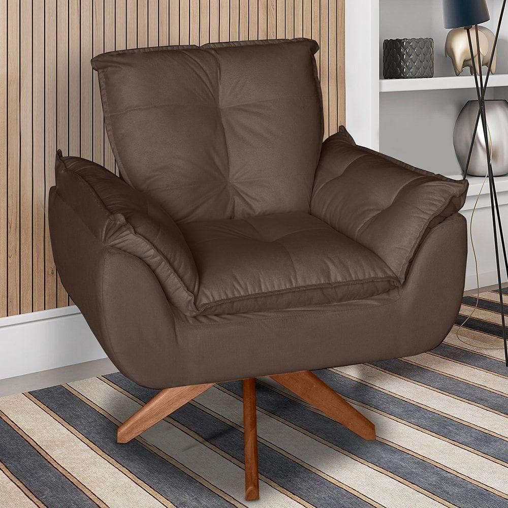 Poltrona/cadeira Decorativa Glamour Opala Com Base Giratória 30cm Em Madeira Marrom