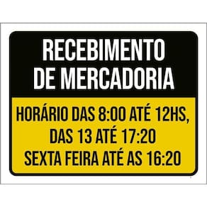 Placa Sinalização - Recebimento Mercadoria 36X46