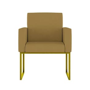 Cadeira Poltrona Moderna Com Base De Ferro Dourado Reforçada Cor: Capuccino