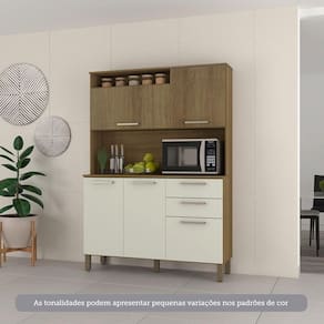 Cozinha Compacta 5 Portas E 2 Gavetas Com Tampo Luciane Móveis Carvalho Avelã Arenas
