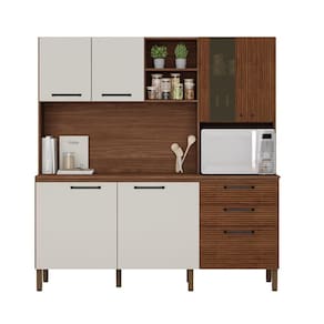 Armario De Cozinha Compacta 7 Portas 2 Gavetas Mega Nogueira off White ripado