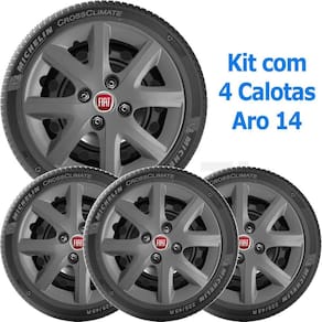 4X Calota Fiat Siena Aro 14 Grafite Emblema 160Cb