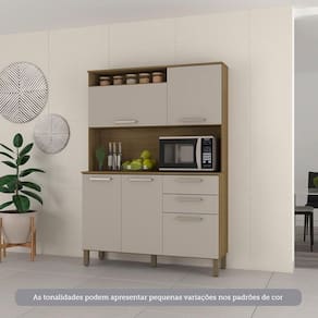 Cozinha Compacta 5 Portas E 2 Gavetas Com Tampo Luciane Móveis Carvalho Cinnamon