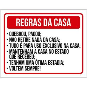 Kit 3 Placas Sinalização - Regras Casa Quebrou Pagou