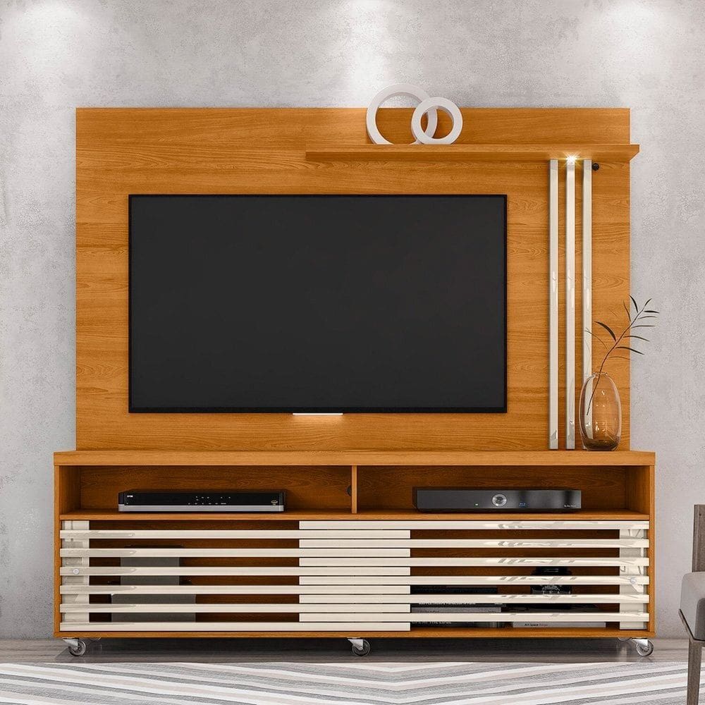 Rack com Painel para Tv até 65 Polegadas 2 Portas 2 Nichos 182cm Frizz Cinamomo/Off White