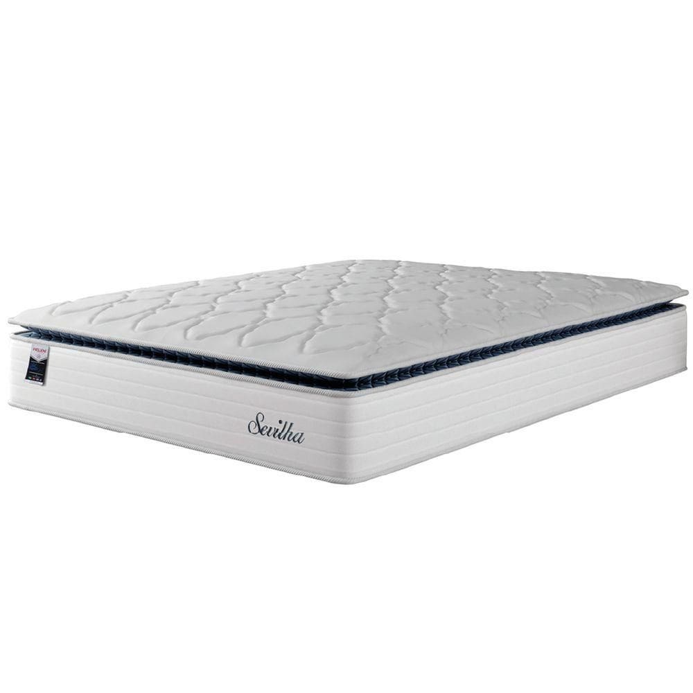 Colchão Casal Molas Ensacadas Com Pillow Sevilha 138x188x33cm Branco/cinza Hellen-suporta Até 150kg Por Pessoa Branco