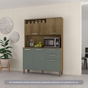 Cozinha Compacta 5 Portas E 2 Gavetas Com Tampo Luciane Móveis Carvalho Avelã Cinza Supremo