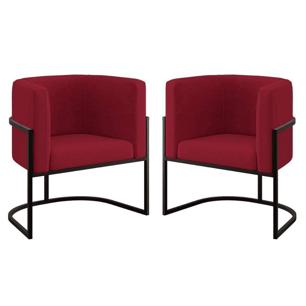 Kit 02 Poltronas Lua Com Base De Metal Black Sala Reforçada Marsala