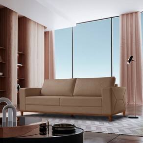 Sofá Fixo 3 Lugares Roma Veludo 200cm X 90cm X 85cm Bege