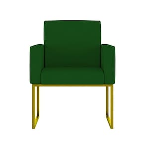 Cadeira Poltrona Moderna Com Base De Ferro Dourado Reforçada Cor: Verde