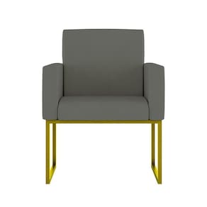 Cadeira Poltrona Moderna Com Base De Ferro Dourado Reforçada Cor: Cinza