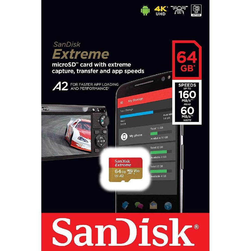 Cartão De Memória Sandisk A2 Extreme Com Adaptador Sd 64Gb