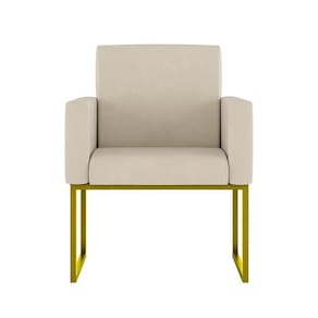 Cadeira Poltrona Moderna Com Base De Ferro Dourado Reforçada Cor:bege Bege