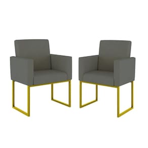Kit 02 Cadeiras Poltrona Decorativa Sala Quarto Base Dourado Cor: Cinza