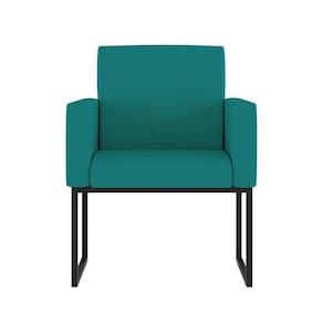 Cadeira Poltrona Moderna Com Base De Ferro Preto Reforçada Cor: Azul Turquesa