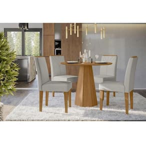 Mesa De Jantar Ambiente Isis 100x100 Cm Sem Vidro Ype E 4 Cadeiras Amanda Ype Animale Areia - New Ceval