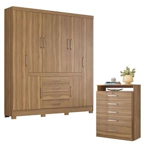 Cômoda Triunfo E Guarda Roupa Casal New Realce Amêndola Touch - Demóbile