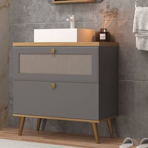 Gabinete de Banheiro 80cm com Cuba Ref 800 Cinza /Itapuã