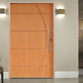 Porta Belíssima 5 Padrão Imbuia Batente Ecológico 14 Fechadura Rolete Puxador Tubo 92 X 210 Esquerdo Natural