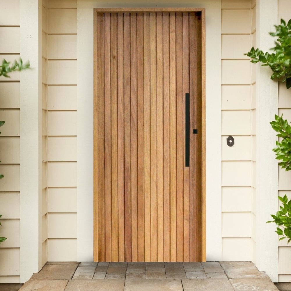 Porta Ripada Cedro Batente 14 Fechadura Rolete Puxador Barra Chata 600cm 82 X 210 Esquerdo