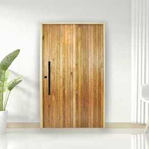 Porta Pivotante Ripada Cedro Batente 14 Puxador Barra Chata 102 X 210 Esquerdo Natural