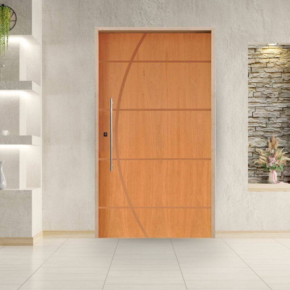 Porta Pivotante Belíssima 5 Padrão Imbuia Batente 14 Puxador Tubo 60cm 102 X 210 Direito Natural